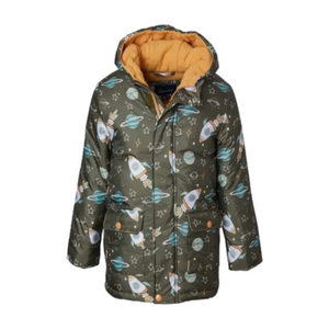 Wippette New Baby Size 12M Rocket Print Fleece Lined Puffer Jacket Olive Green‎